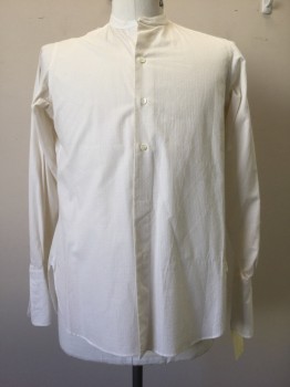 ANTO, Ivory White, Cotton, Solid, Textured, Button Front, Collar Band, Long Sleeves,