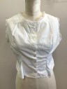 N/L MTO, White, Cotton, Solid, Sleeveless, Button Front, Round Neck, Crochet Lace Trim at Neck and Arm Openings, Made To Order Reproduction