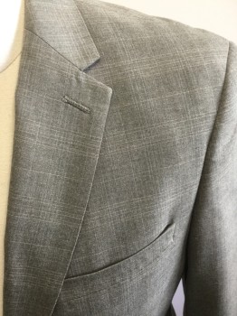 Mens, Suit, Jacket, PERRY ELLIS, Lt Gray, Beige, Lt Blue, Polyester, Rayon, Plaid, 38R, Single Breasted, 2 Buttons,  Notched Lapel,