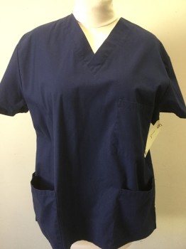 MAR SCRUBS, Navy Blue, Polyester, Cotton, Solid, V-neck, Short Sleeves, 3 Patch Pocket,  Pull Over