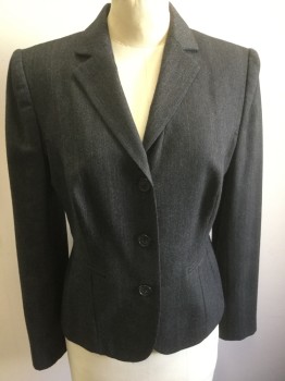 Womens, Suit, Jacket, LAUREN R.L., Gray, Charcoal Gray, Tan Brown, Brown, Wool, Herringbone, Stripes - Pin, B35, 6P, W27, 1990sSingle Breasted, 3 Buttons,  Notched Lapel, Tan and Brown Dotted Pinstripes, 2 Pockets,
