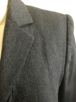 Womens, Suit, Jacket, LAUREN R.L., Gray, Charcoal Gray, Tan Brown, Brown, Wool, Herringbone, Stripes - Pin, B35, 6P, W27, 1990sSingle Breasted, 3 Buttons,  Notched Lapel, Tan and Brown Dotted Pinstripes, 2 Pockets,