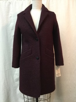 ANDREW MARC, Red Burgundy, Wool, Polyester, Solid, Burgundy, Button Front, Notched Lapel, Collar Attached, 2 Pockets,