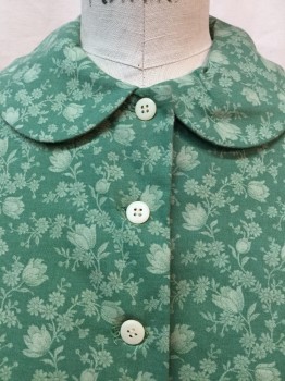 CLORIS LEACHMAN, Green, Lt Green, Cotton, Polyester, Floral, (2 of Them: B-34 & B-38)  Dark Mint Green with Light Green Floral Print, Collar Attached, Button Front, Long Sleeves, Vertical Seams Front & Back,