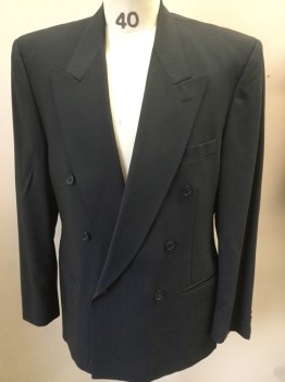 FABRIZIO, Slate Blue, Wool, Solid, Double Breasted, Slit Pockets, Peaked Lapel, Late 1980's - Early 1990's