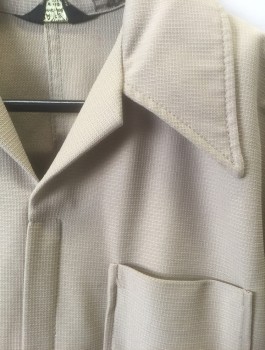 Mens, Jumpsuit, PARA SUIT, Tan Brown, Polyester, Solid, W:32, M, Ins:28, Waffle Texture, Long Sleeves, Zip Front, Collar Attached, 6 Pockets (2 on Chest, 2 at Sides, 2 in Back), Attached Belt at Sides of Waist with Metal Buckle with Crown Detail, Elastic Waist in Back,