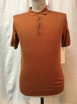 COS, Rust Orange, Cotton, Silk, Solid, Short Sleeves,