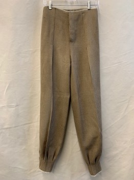 Mens, Pants, MTO, Tan Brown, Brown, Wool, Houndstooth, 27/32,  High Waist, Button Fly, Suspender Buttons, Inverted Pleats From Hem With Side Hook & Eyes,  Plus Fours, Golfing, Multiple