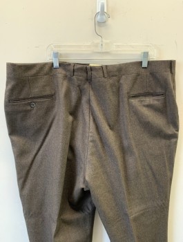 Mens, 1990s Vintage, Suit, Pants, NINO CERRUTI, Brown, Wool, Solid, Ins:27, W:43, Flat Front, Zip Fly, Belt Loops, 4 Pockets,