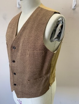 SIAM COSTUMES MTO, Brown, Beige, Wool, 2 Color Weave, Single Breasted, 4 Buttons, 4 Welt Pockets, V-neck, Solid Tan Back with Self Belt Attached at Back Waist, Made To Order