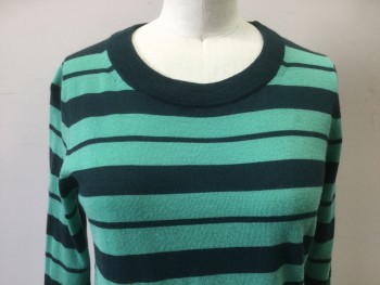 Womens, Pullover, J CREW, Forest Green, Shamrock Green, Wool, Stripes - Horizontal , XS, 3/4 Sleeves, Crew Neck,