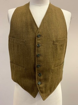 Mens, 1960s Vintage, P2, BOTANY, Lt Brown, Green, Red Burgundy, Wool, Stripes - Pin, Tweed, 44, Vest, V-neck, Single Breasted, Button Front,
