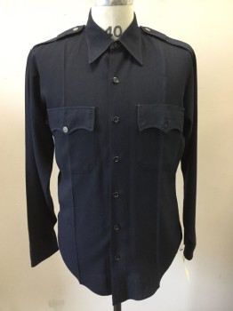 FLYING CROSS, Midnight Blue, Polyester, Solid, Police, L/S, CA, Epaulets, 2 Pockets, Button Front, 5 Crease