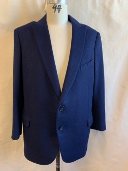 Mens, Sportcoat/Blazer, NL, Navy Blue, Wool, Polyester, Solid, 58 L, Peaked Lapel, 3 Pockets, 2 Buttons, Back Vent, 4 Buttons Cuff