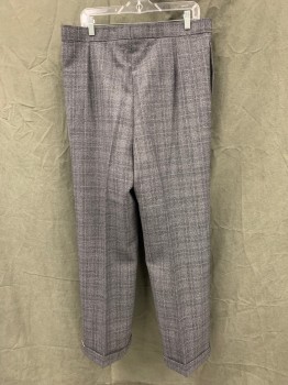Mens, 1930s Vintage, Suit, Pants, MTO/ COSPROP, Black, Gray, Wool, Plaid, Plaid-  Windowpane, 31/34, Double Pleats, Btn Fly, Tab Closure, 2 Pockets, Cuffed Hem,