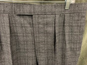Mens, 1930s Vintage, Suit, Pants, MTO/ COSPROP, Black, Gray, Wool, Plaid, Plaid-  Windowpane, 31/34, Double Pleats, Btn Fly, Tab Closure, 2 Pockets, Cuffed Hem,