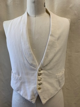 FOX113, Off White, Cotton, Wool, Self Pique Pattern, Shawl Lapel, Single Breasted, Button Front, 6 Buttons, 2 Pockets, Belted Back *Stained on Back of Neck, Broken Buckle