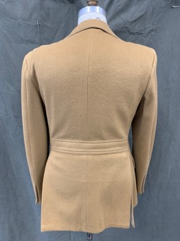 N/L, Camel Brown, Wool, Solid, Single Breasted, Collar Attached, Notched Lapel, 3 Flap Patch Pockets