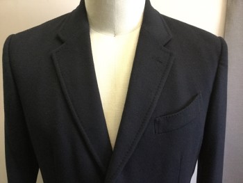 Mens, Coat, Overcoat, E. ZEGNA, Midnight Blue, Wool, Cashmere, Solid, 44 R, Single Breasted, Notched Lapel, 3 Pockets,