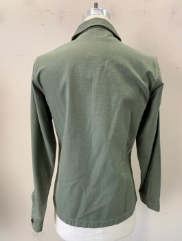 WALLACE & BARNES, Olive Green, Cotton, Solid, Button Front, Collar Attached, 2 Flap Patch Pockets, Long Sleeves, Button Cuff
