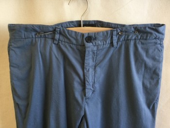 THEORY, Dusty Blue, Cotton, Elastane, Solid, 1.5" Waistband with Belt Hoops, Flat Front, Zip Front, 4 Pockets