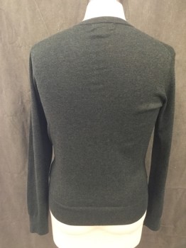 Mens, Pullover Sweater, BANANA REPUBLIC, Dk Green, Silk, Cotton, Heathered, S, V-neck, Long Sleeves, Ribbed Knit Neck/Cuff/Waistband