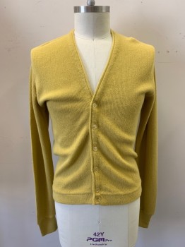 ARCHDALE, Mustard Yellow, Acrylic, Solid, V-neck, Cardigan, Long Sleeves,