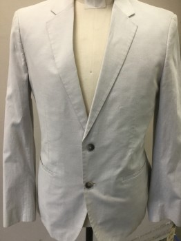THEORY, Lt Gray, White, Cotton, Stripes - Micro, 2 Pockets, 2 Buttons,  Notched Lapel,