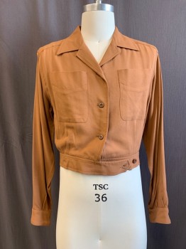 Womens, Jacket, N/L, Rust Orange, Viscose, B: 38, Retro Eisenhower Jacket, Collar Attached, Single Breasted, Button Front, 2 Patch Pockets, Tab & Buttons on Waist,  *Waist is Very Small, Will Not Close on Mannequin