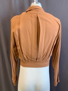 Womens, Jacket, N/L, Rust Orange, Viscose, B: 38, Retro Eisenhower Jacket, Collar Attached, Single Breasted, Button Front, 2 Patch Pockets, Tab & Buttons on Waist,  *Waist is Very Small, Will Not Close on Mannequin