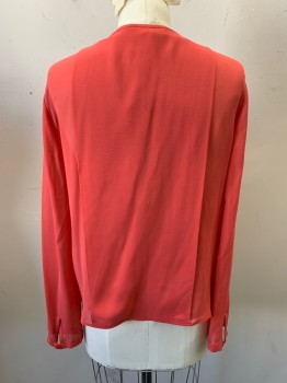 Womens, Blouse, TORY BURCH, Coral Pink, Polyester, Solid, 4, Scoop Neck, Key Hole Front, Pullover, Long Sleeves