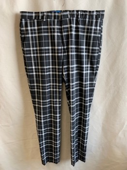 Mens, Casual Pants, URBAN OUTFITTERS, Black, White, Polyester, Viscose, Plaid, 31, 36, F.F, Zip Front, Hook Closure, 4 Pockets, Slim Fit