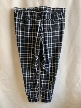 Mens, Casual Pants, URBAN OUTFITTERS, Black, White, Polyester, Viscose, Plaid, 31, 36, F.F, Zip Front, Hook Closure, 4 Pockets, Slim Fit