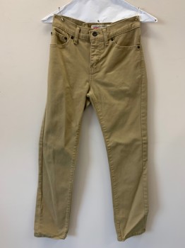 LEVI'S, Khaki Brown, Cotton, Solid, F.F, Top Pockets, Zip Front, Belt Loops, Tucked In From Back