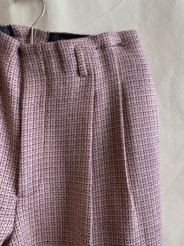 Mens, Slacks, SILVIAS, Dusty Pink, Black, Wool, Plaid, 32/35, Side Pockets, Zip Front, Pleated Front, Cuffed