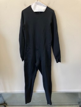 Mens, Jumpsuit, MTO, Black, Polyester, Solid, W:32, C:38, G:68, Thick Knit Base Layer, CN, L/S, Zip Fly, Back Zip, Mesh Arm Cuffs
