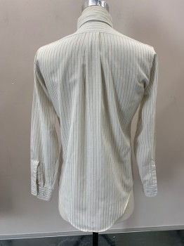 SHIRT # ONE, Beige, Lt Blue, Brown, Poly/Cotton, Stripes - Pin, Btn Down Collar, Button Front, L/S, 1 Pocket