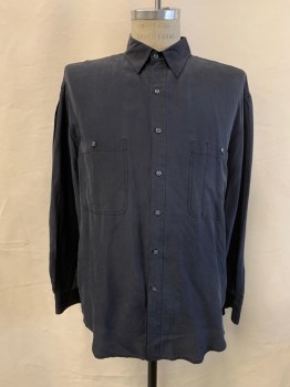 Mens, Casual Shirt, JACK MULQUEEN, Heather Gray, Silk, Solid, 36, 16.5, C.A., Button Front, L/S, 2 Patch Pockets, Sand Wash Silk