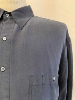 JACK MULQUEEN, Heather Gray, Silk, Solid, C.A., Button Front, L/S, 2 Patch Pockets, Sand Wash Silk