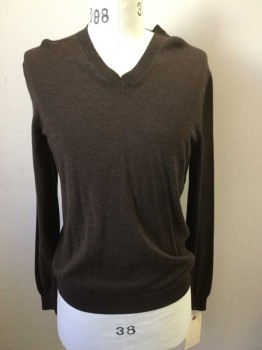 Mens, Pullover Sweater, BANANA REPUBLIC, Brown, Black, Wool, Heathered, M, V-neck, Long Sleeves,