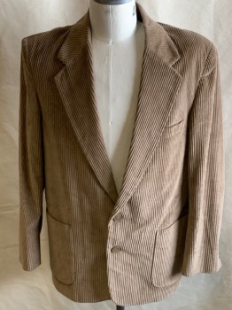 Mens, Blazer/Sport Co, MEMBERS ONLY, Beige, Cotton, Polyester, Solid, 42R, Notched Lapel, 2 Button Single Breasted, 3 Pockets, Corduroy