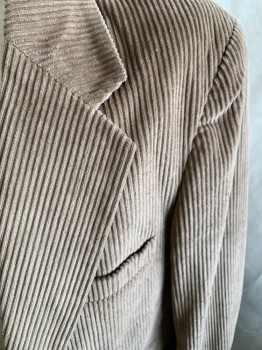 Mens, Blazer/Sport Co, MEMBERS ONLY, Beige, Cotton, Polyester, Solid, 42R, Notched Lapel, 2 Button Single Breasted, 3 Pockets, Corduroy