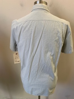 VINCE, White, Blue, Gray, Cotton, Stripes - Pin, Short Sleeves, Button Front, Collar Attached,
