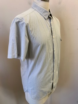 VINCE, White, Blue, Gray, Cotton, Stripes - Pin, Short Sleeves, Button Front, Collar Attached,