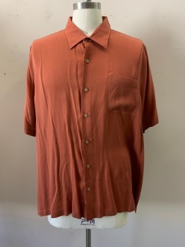 NAT NAST, Rust Orange, Lyocell, Silk, Diamonds, Solid, Collar Attached, Button Front, Short Sleeves, 1 Pocket