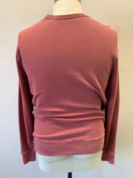 Mens, Pullover Sweater, J CREW, Dusty Red, Cotton, Solid, Faded, L, Long Sleeves, Crew Neck, Oversized, Ribbed Neck Cuffs Waistband