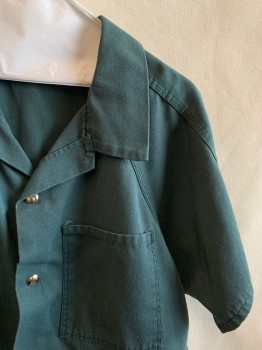 BOB BARKER, Forest Green, Cotton, Polyester, Solid, C.A., Zip Front, S/S, 1 Pocket, Snap Front, Elastic Waist *Slightly Worn*