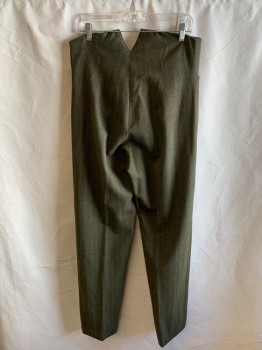 Mens, Historical Fiction Pants, NL, Green, Rust Orange, Wool, Stripes, 32, 34, High Waist, Button Fly,  2 Front Pockets, Inside Suspender Buttons