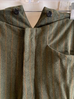 NL, Green, Rust Orange, Wool, Stripes, High Waist, Button Fly,  2 Front Pockets, Inside Suspender Buttons