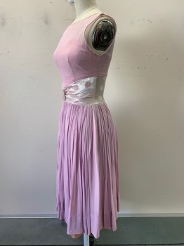 Womens, Evening Gown, Young Modes, Bubble Gum Pink, Ballet Pink, Polyester, Solid, Polka Dots, W24, B32, Sleeveless, Sheer Illusion Neckline, Polka-dot Waist Band, Pleated, Back Zipper,